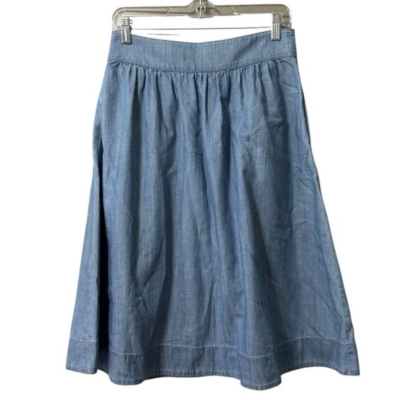Talbots Button Front Skirt Women Sz 4 Petite Lightweight Blue Denim Cotton City - Picture 2 of 13